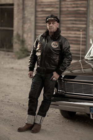 BLACK LEATHER AVIATOR JACKET »AIR FORCE 42«