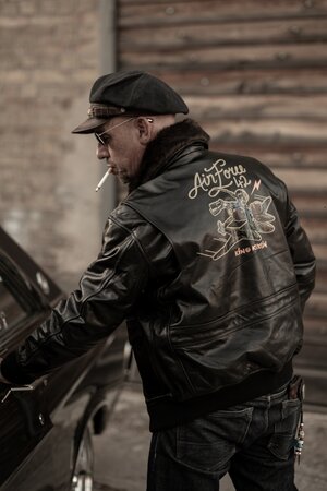 BLACK LEATHER AVIATOR JACKET »AIR FORCE 42«