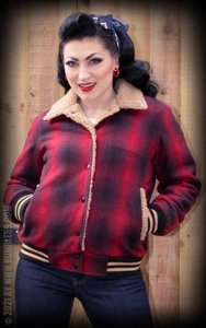 Checked College Jacket with teddy-bear cloth, red/black